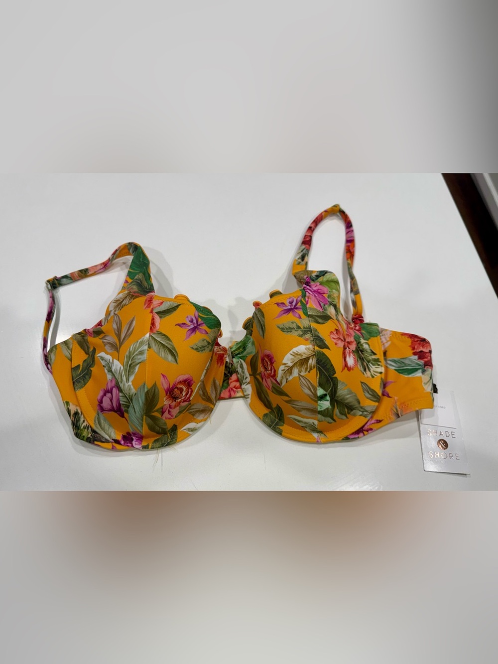Shade & Shore Yellow Multicolor Floral Underwire Bikini Swim Top 34C